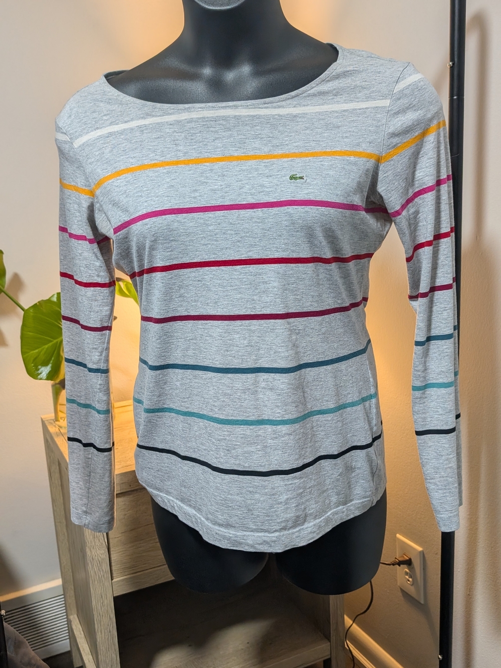 Lacoste Women's Grey Striped Long-Sleeve Top